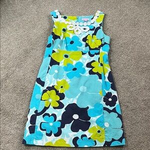 Lilly Pulitzer Blue Green Floral All Cotton Textured Sheath sz6 Psychedelic 60s